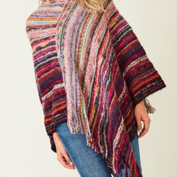 Multicolor Woven Bohemian Poncho Fringe Tassels - Picture 3 of 3
